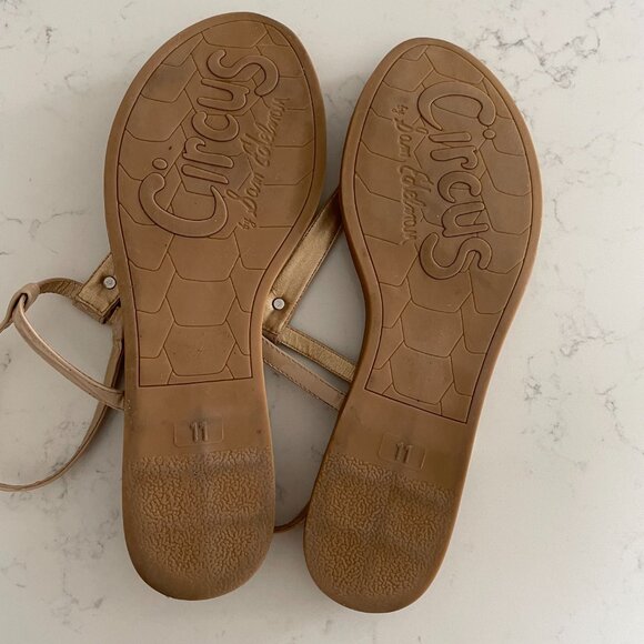 Circus by Sam Edelman T Strap Neutral Patent Sandals Silver Hardware Tan Sz 11 - Picture 7 of 12